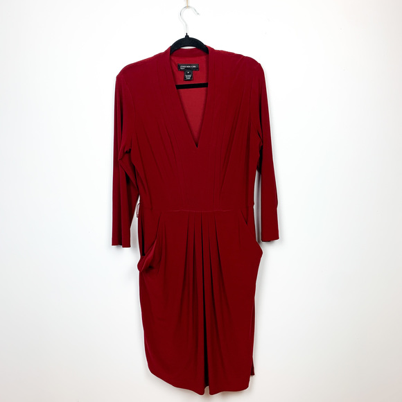 Jones New York V Neck Long Sleeve Red Formal Dress - Picture 1 of 9